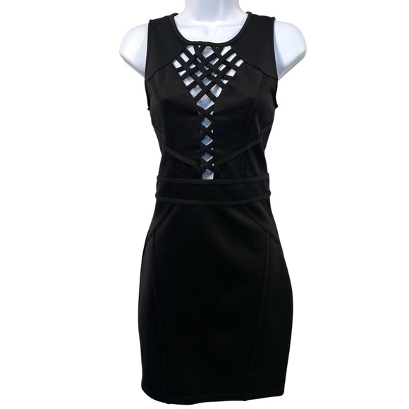 Y2K Contempo Casuals Black Cutout Mini Bodycon Dress - Picture 1 of 8